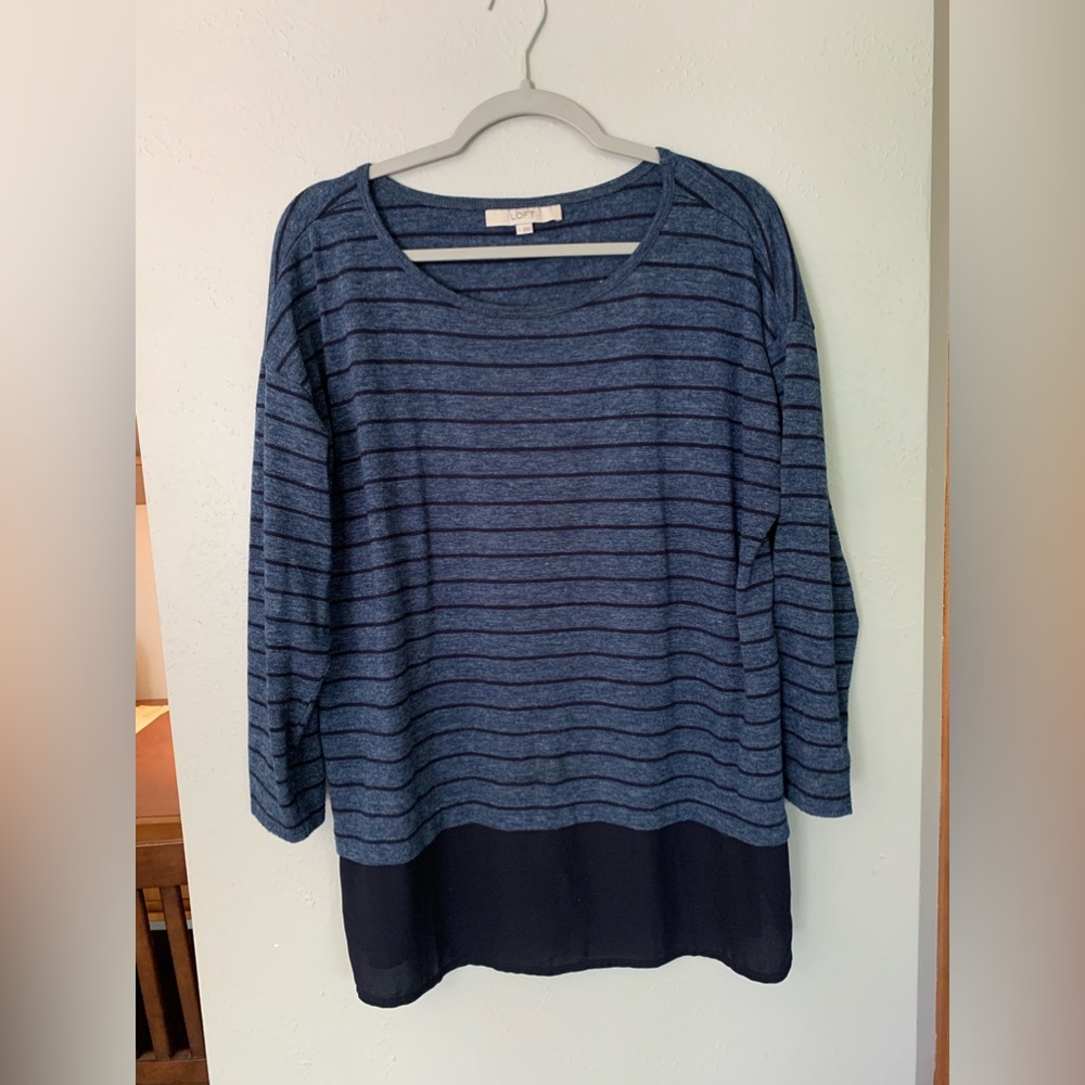 LOFT mixed media navy striped top